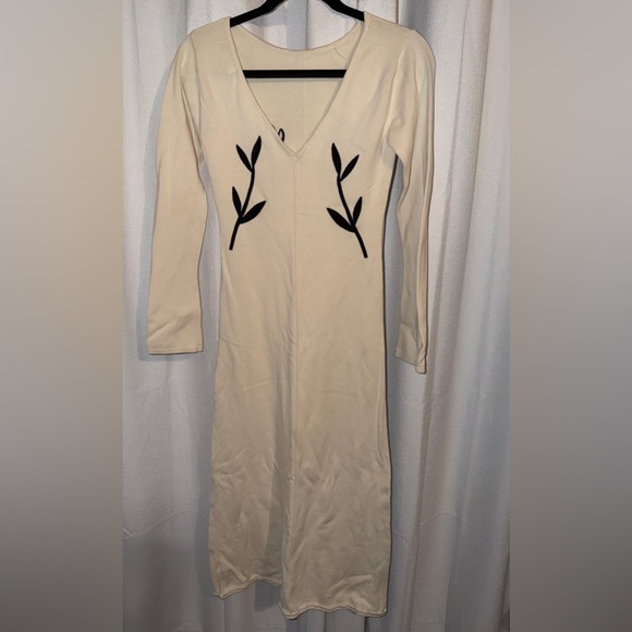 Another Girl Chic Cream Long Sleeve Dress with Black Floral Design - Picture 5 of 7